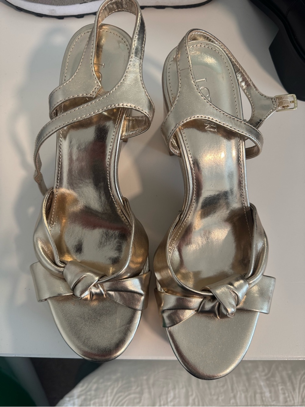 J. Crew Metallic Gold Knot Slingback Heels